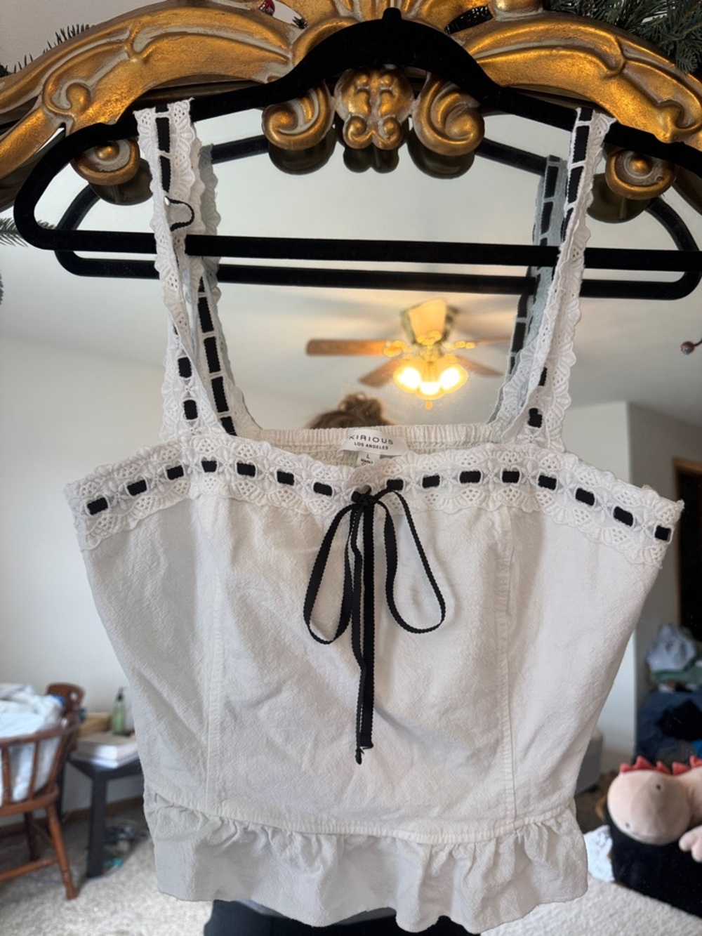 White Eyelet Tie-Front Ruffle Tank Top